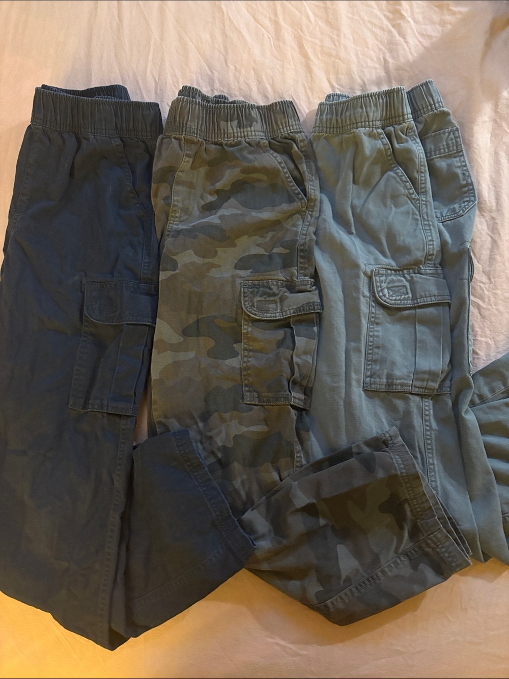 3-pair bundle of Children's Place Navy/Camo/Grey Boys Cargo Pants size 12